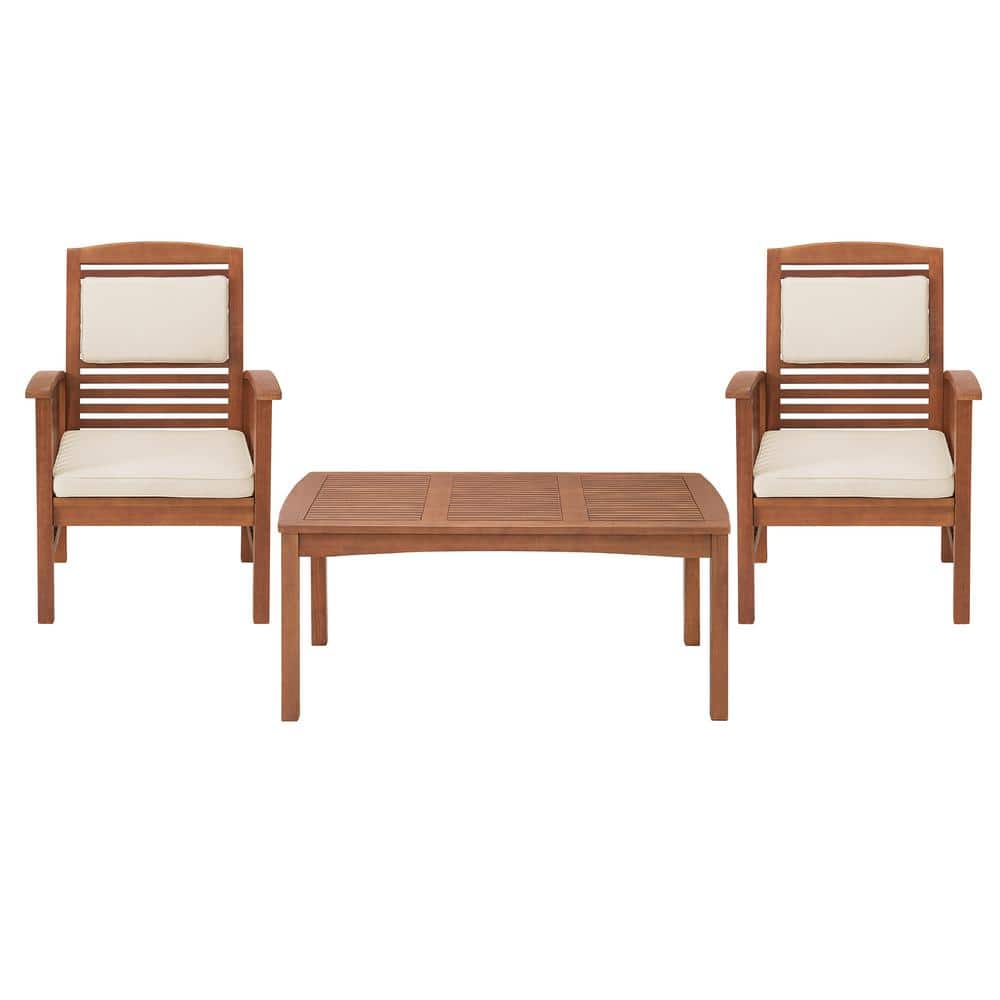 Lyndon 3-Piece Eucalyptus Wood Patio Conversation Set with 2 Chairs with Gr