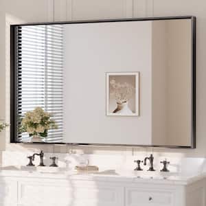 48 in. W x 30 in. H Rectangular Framed Aluminum Square Corner Wall Mount Bathroom Vanity Mirror in Matte Black