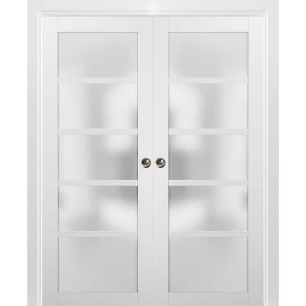 36 in. x 96 in. Single Panel White Finished Solid MDF Sliding Door with Double Pocket Hardware