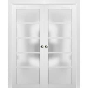 48 in. x 80 in. Single Panel White Finished Solid MDF Sliding Door with Double Pocket Hardware
