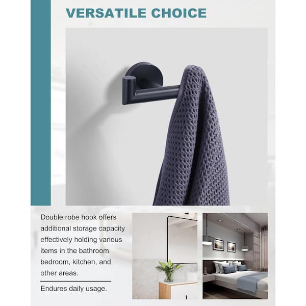 Matte Black J-Hook Double Robe/Towel Hook in Stainless Steel