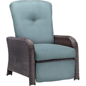 Strathmere All-Weather Wicker Reclining Patio Lounge Chair with Ocean Blue Cushion