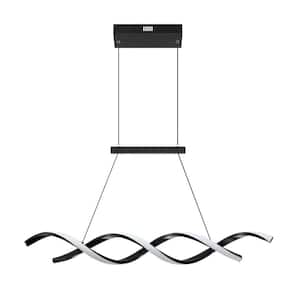 Twist 2-Light Black, White Statement Integrated LED Pendant Light with White Silicon Shade