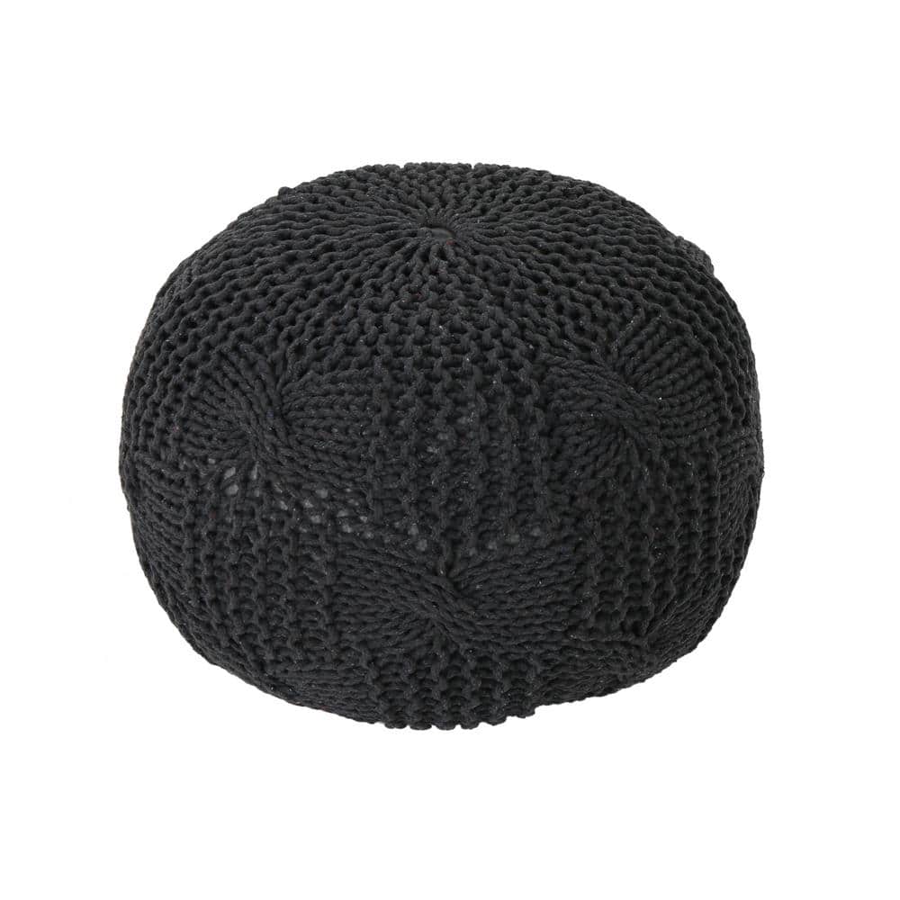 Noble House Anouk Dark Gray Knitted Cotton Pouf 41654 The Home Depot