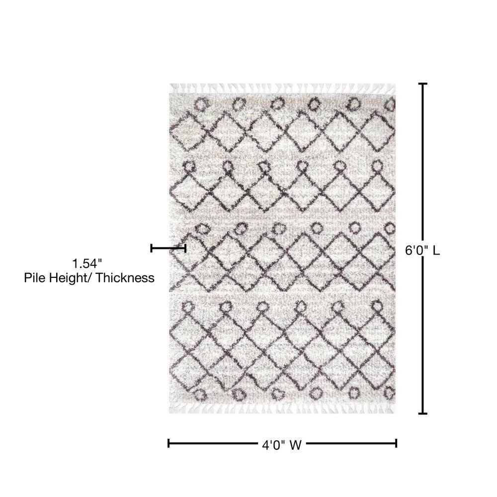 Ivory and Gray Synthetic Shag Rectangular Area Rug, 4' x 6'