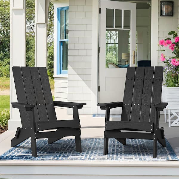 LUE BONA Black Plastic Modern Folding Adirondack Outdoor Chair, Patio Chairs (Set of 2)