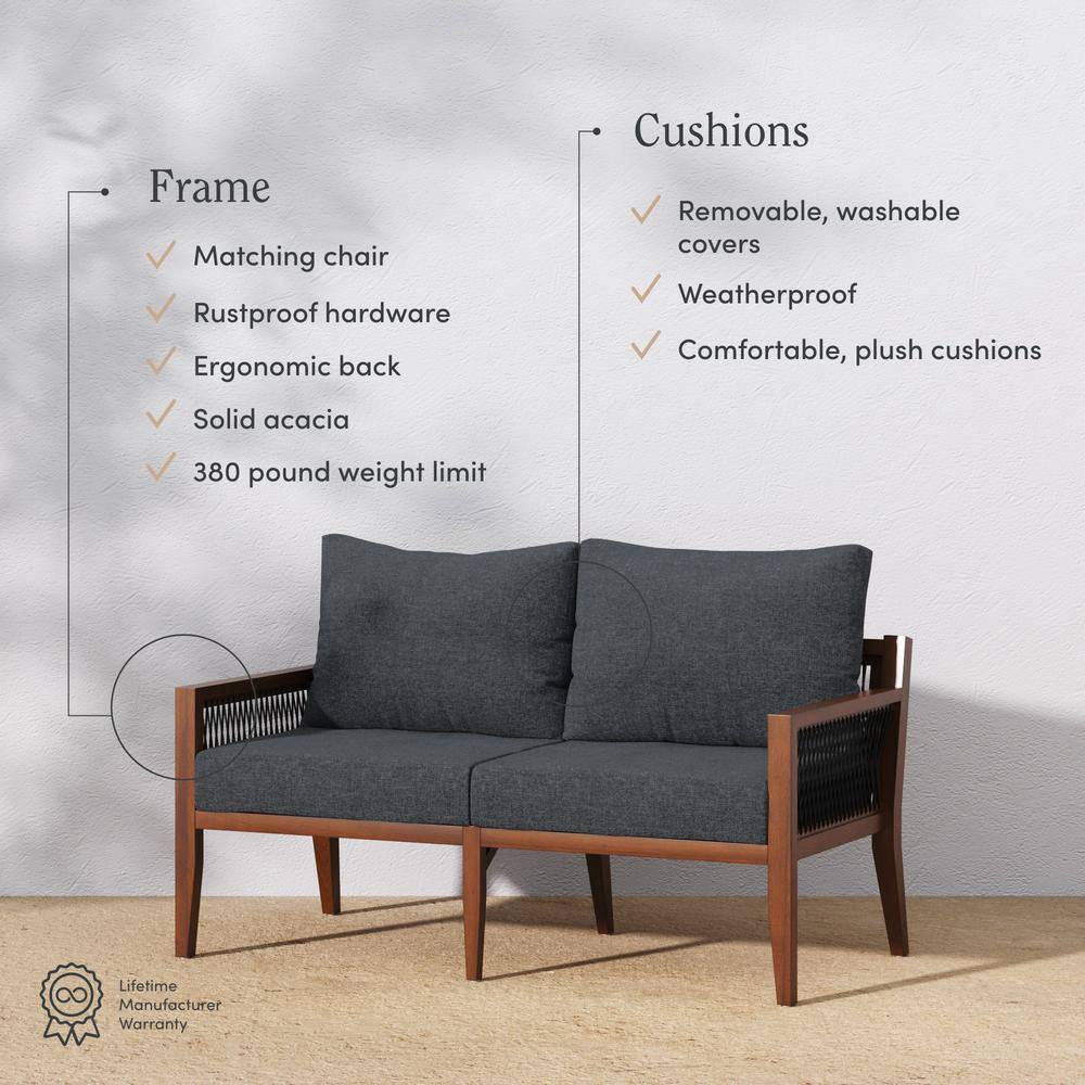 Freya Bohemian Dark Gray Acacia Wood Outdoor Loveseat