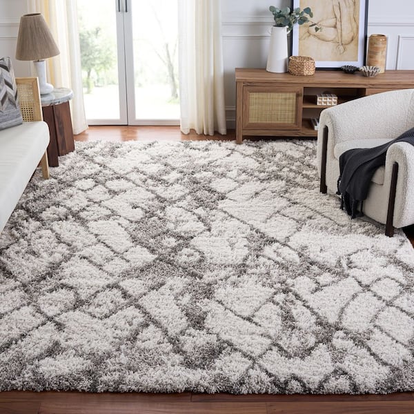 Horizon Shag 10 ft. x 14 ft. Gray/Ivory Abstract Diamond Area Rug