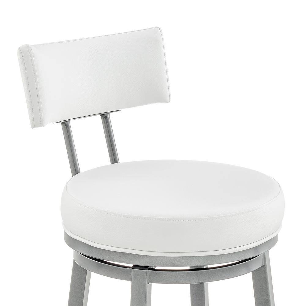 Soft White Faux Leather Swivel Bar Stool with Metal Frame