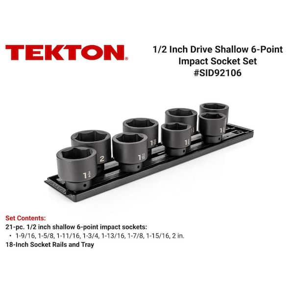 1/2 Inch Drive 6-Point Impact Socket Set with Rails and Tray, 8-Piece (1-9/16-2 in. )