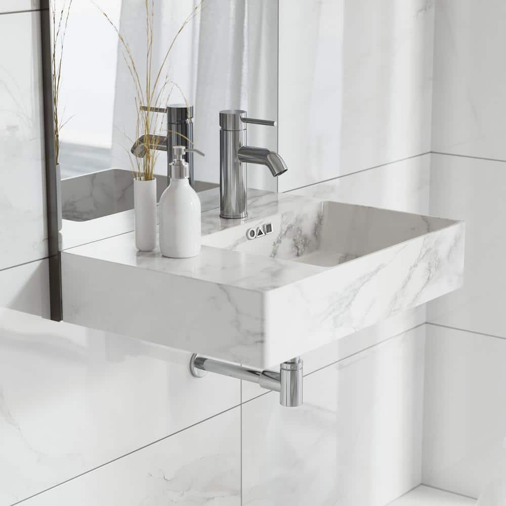 St. Tropez 24" White Marble Wall-Mount Bathroom Sink