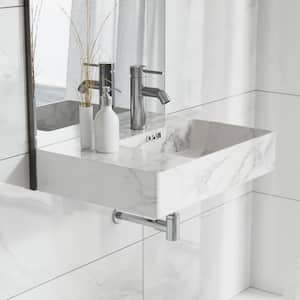 St. Tropez 24 in. Right Side Faucet Wall-Mount Bathroom Sink in White Marble