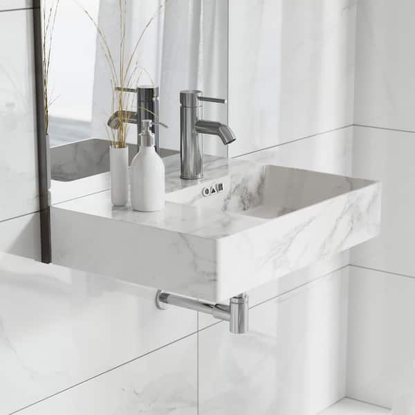 Swiss Madison St. Tropez 24 in. Right Side Faucet Wall-Mount Bathroom Sink in White Marble