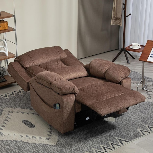 Coffee Dual OKIN Motor Chenille Power Lift Recliner with Armrest Storage, Massage and Heating