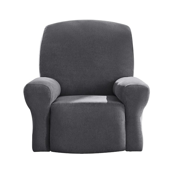 Sure-Fit Cedar Stretch Washed Black Polyester Textured Recliner Slipcover