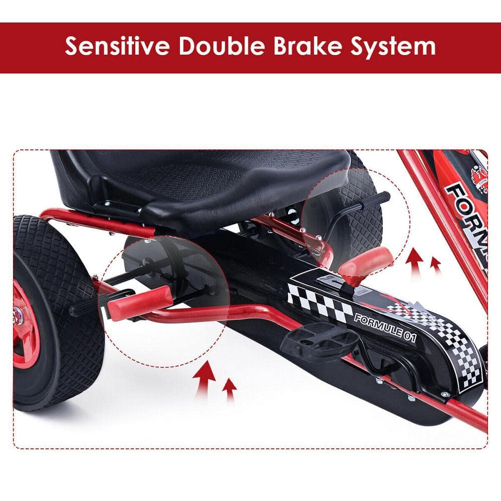 Red Pedal Powered Kids Go Kart with Adjustable Seat