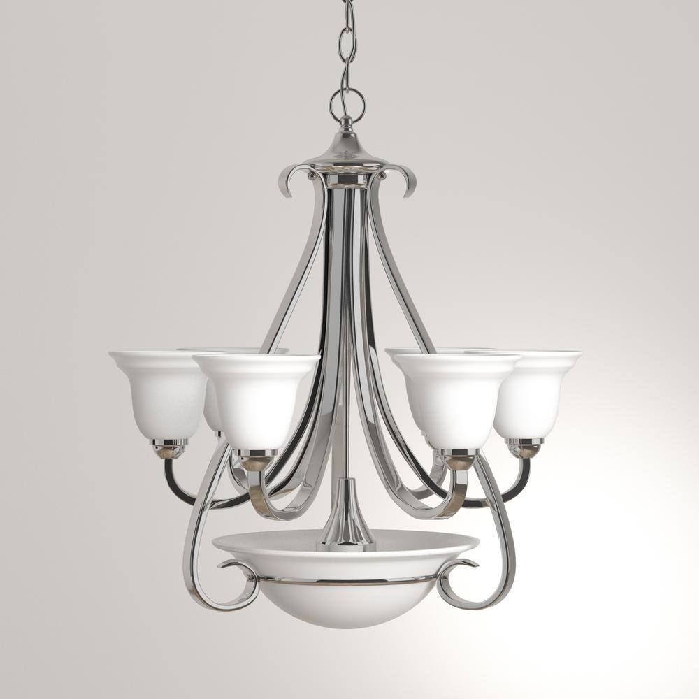 Torino Brushed Nickel 6-Light Two-Tier Chandelier with Etched Glass Shades