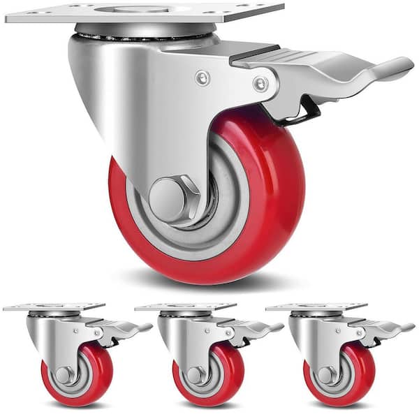 4-Pack Heavy Duty Series 3 in. Gray Polyurethane Swivel Caster Wheels with Total Lock Brake for 1600 lb. Load