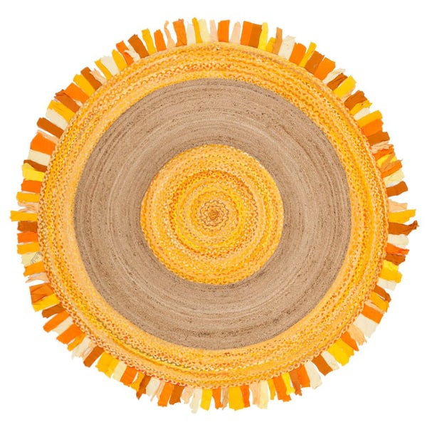 Cape Cod Gold/Natural Doormat 3 ft. x 3 ft. Round Striped Area Rug