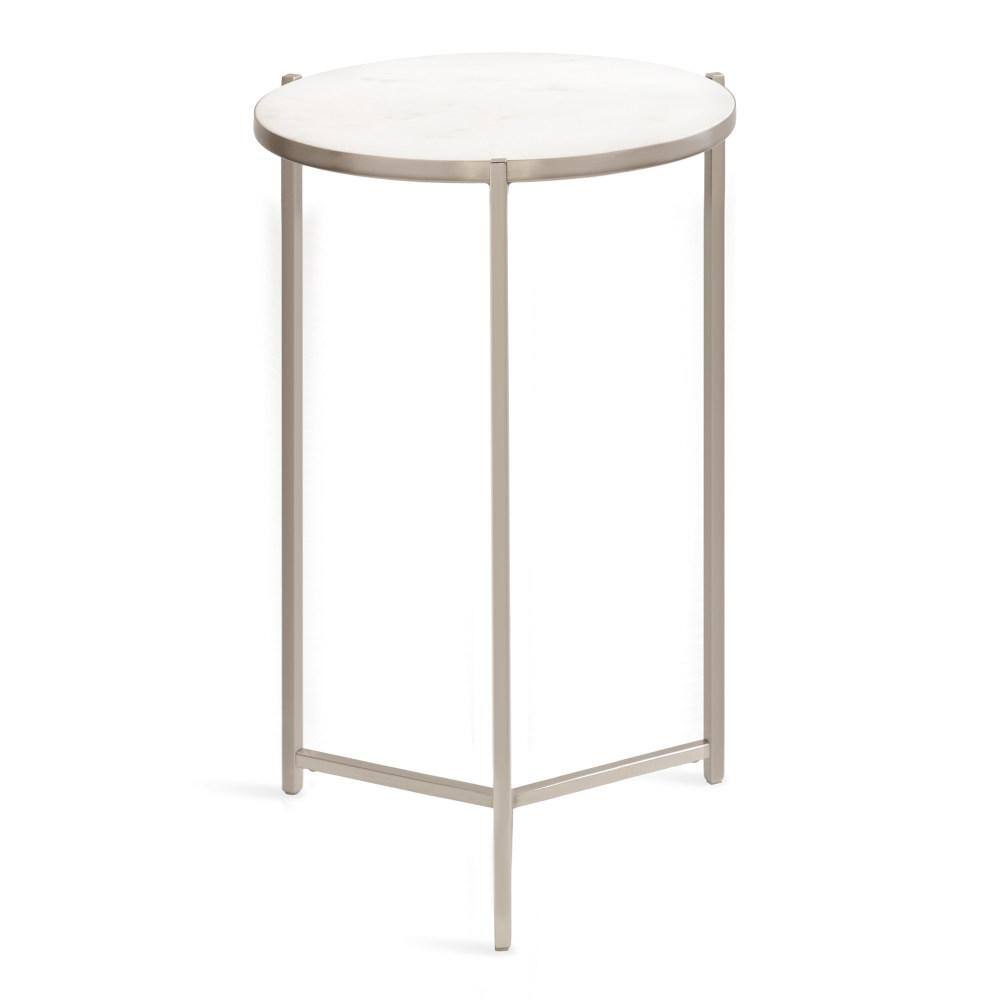 Silver Round Marble and Metal Side Table