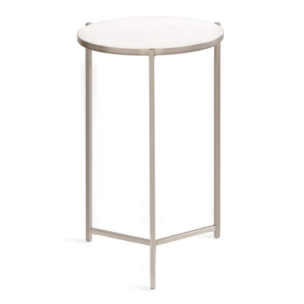 Silver Round Marble and Metal Side Table