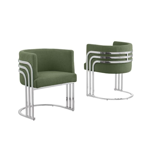 Cora Green Teddy Fabric Side Chair Set of 2 With Chrome Base