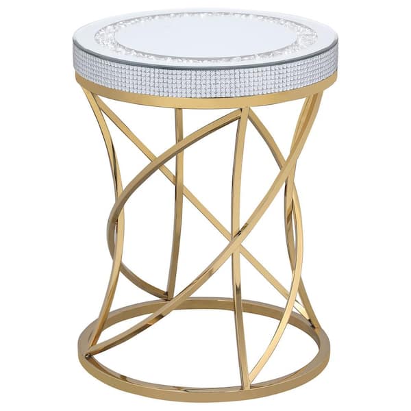 Coaster Elise 18 in. Gold Round Mirror Wooden Top End Table