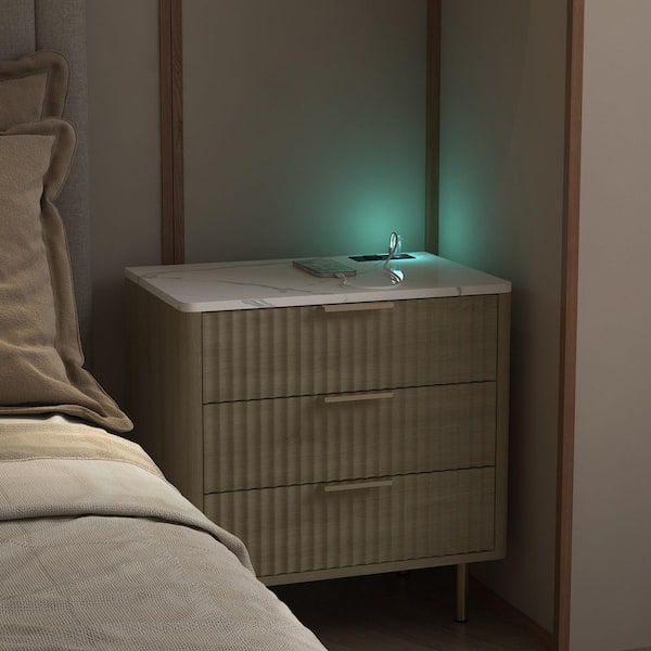 Vivianne Brown 23.62 in. H 3 Drawer Nightstands with Charging Station, Night Light, Storage Cabinet