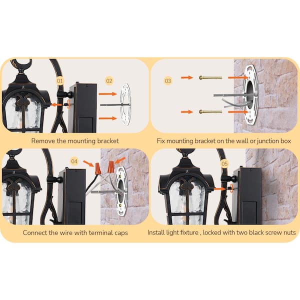 17.3 in. Black Dusk to Dawn Outdoor Wall Lantern Sconce Light with Built-in 2 GFCI Outlet