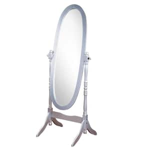 22.5 in. W x 59.25 in. H Oval Silver Wood Framed Wall Bathroom Vanity Mirror Full-Length Floor Mirror
