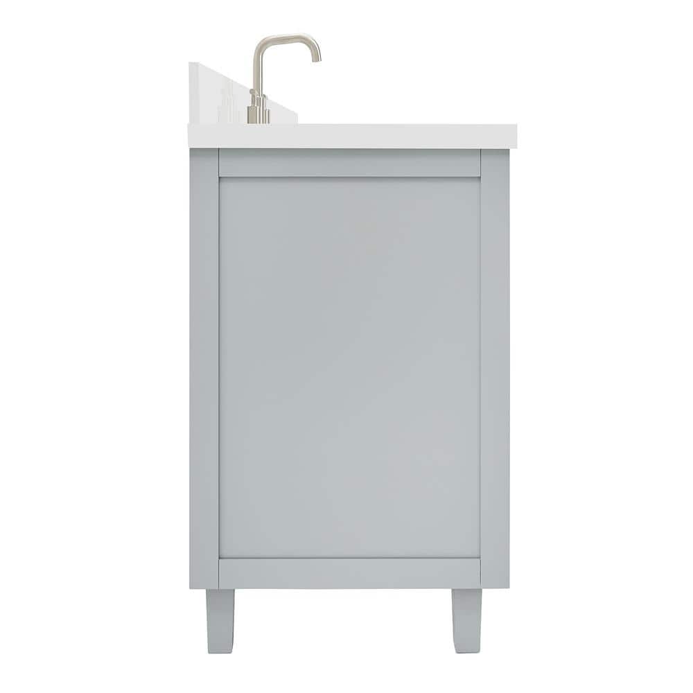 Gray Solid Wood Single Sink Bathroom Vanity with Quartz Top