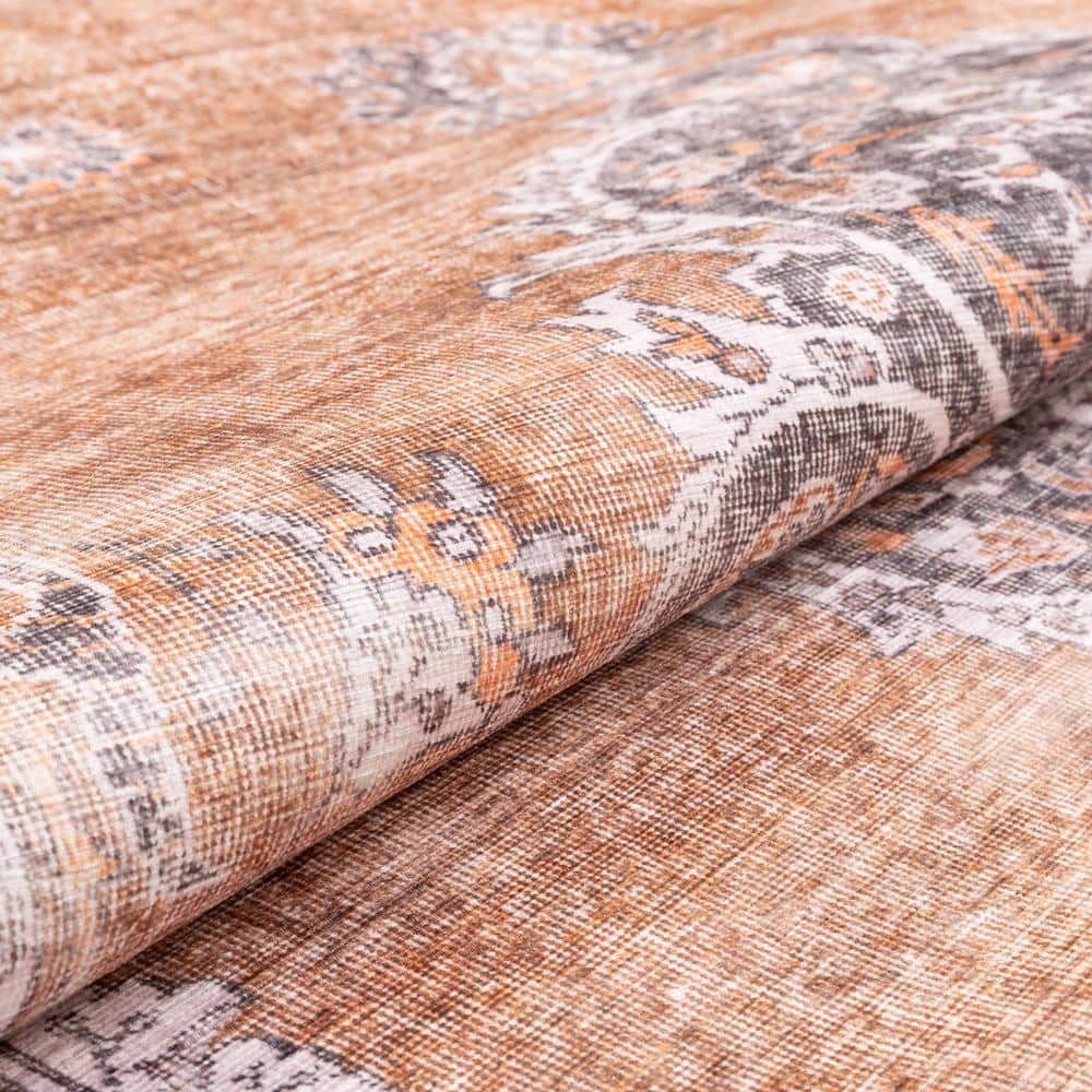 Rust and Gray Medallion 5' x 7' Washable Area Rug