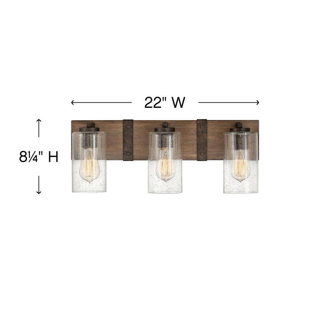 Sequoia Iron Rust 3-Light Bath Vanity with Clear Seedy Glass