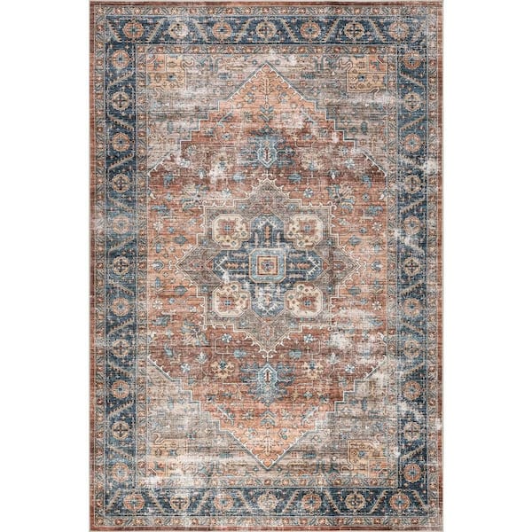 Azaria Medallion Spill Proof Washable Rust 9 ft. x 12 ft. Indoor Area Rug