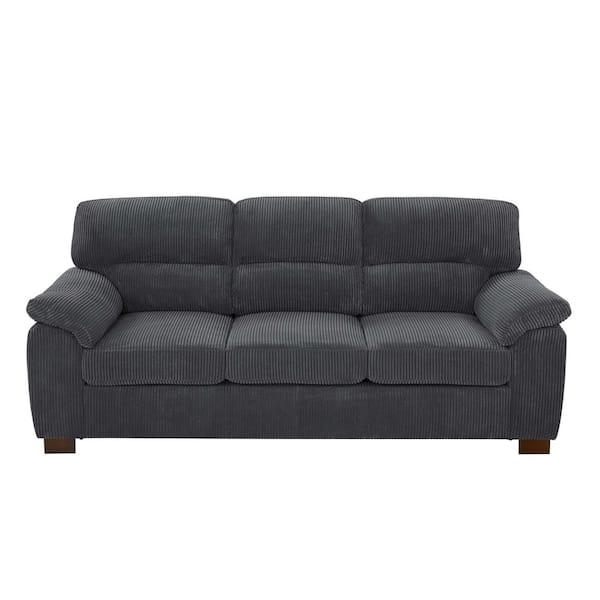 81-in. W Rolled Arm Corduroy Rectangle Sofa in Gray with Plush Tufted Cushions for Living Rooms