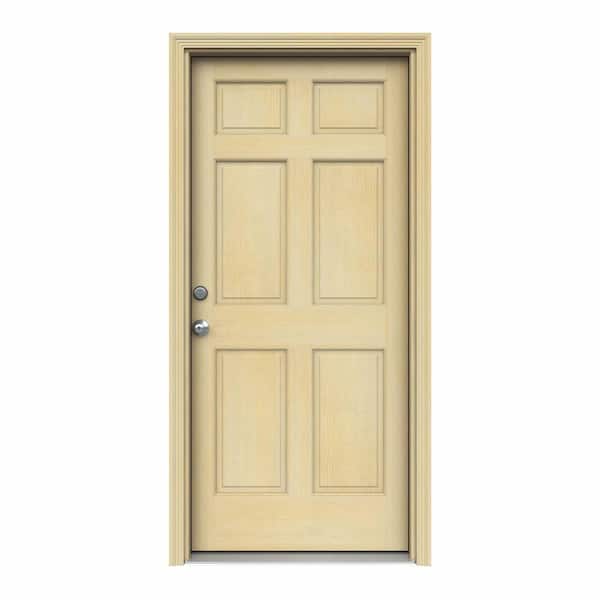 JELD-WEN 32 in. x 80 in. 6-Panel Unfinished Wood Prehung Right-Hand Inswing Front Door w/Rot Resistant Jamb & Brickmould