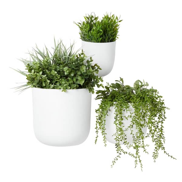 Litton Lane 9 in. Small White Metal Indoor Outdoor Floating Wall Planter (3- Pack) 51944