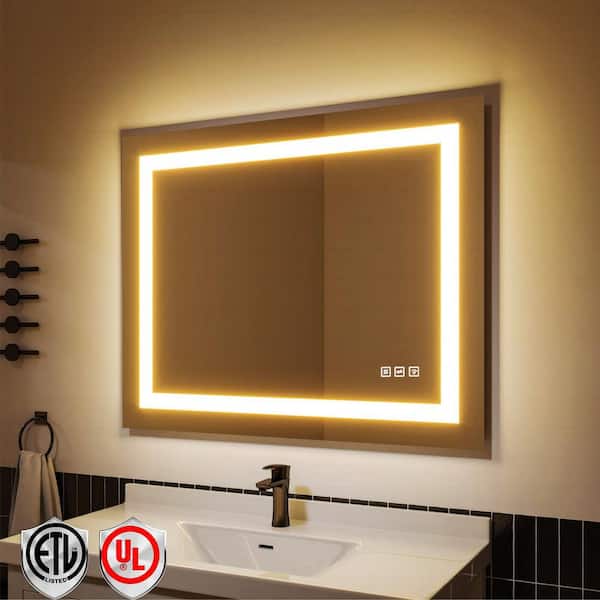 ORGANNICE 40 in. W x 32 in. H Frameless Rectangular Anti-Fog LED Wall Bathroom Dimmable Bright Mirror