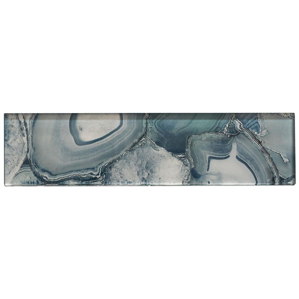 Myst Lake Blue/Gray 3 in. x 12 in. Smooth Glass Subway Wall Tile Sample