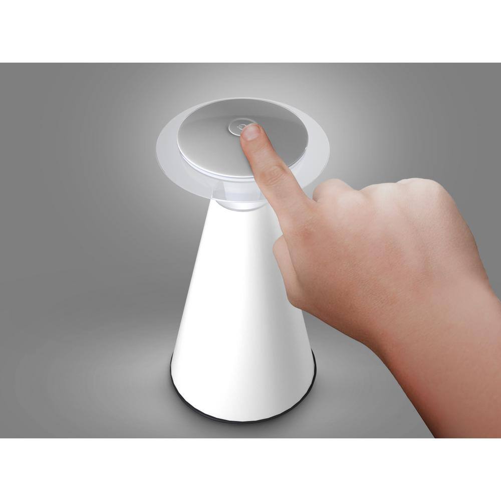 White Cordless Touch Portable Table Lamp with Plastic Shade