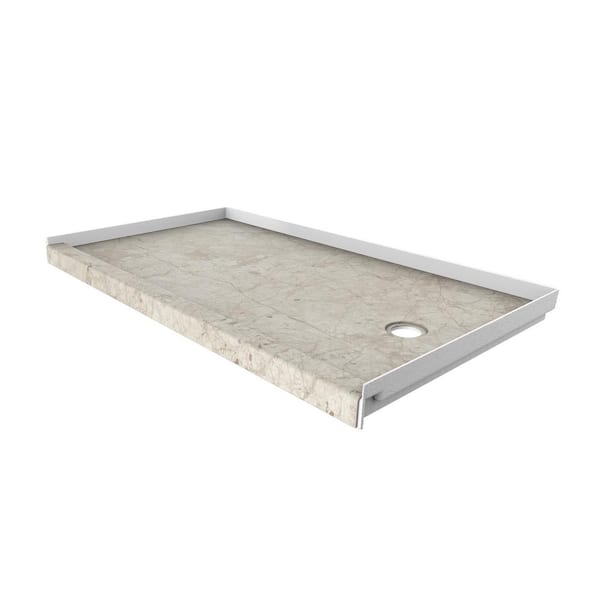 FlexStone 32 in. x 60 in. Single Threshold Shower Base with Right Hand Drain in Botticino Cream