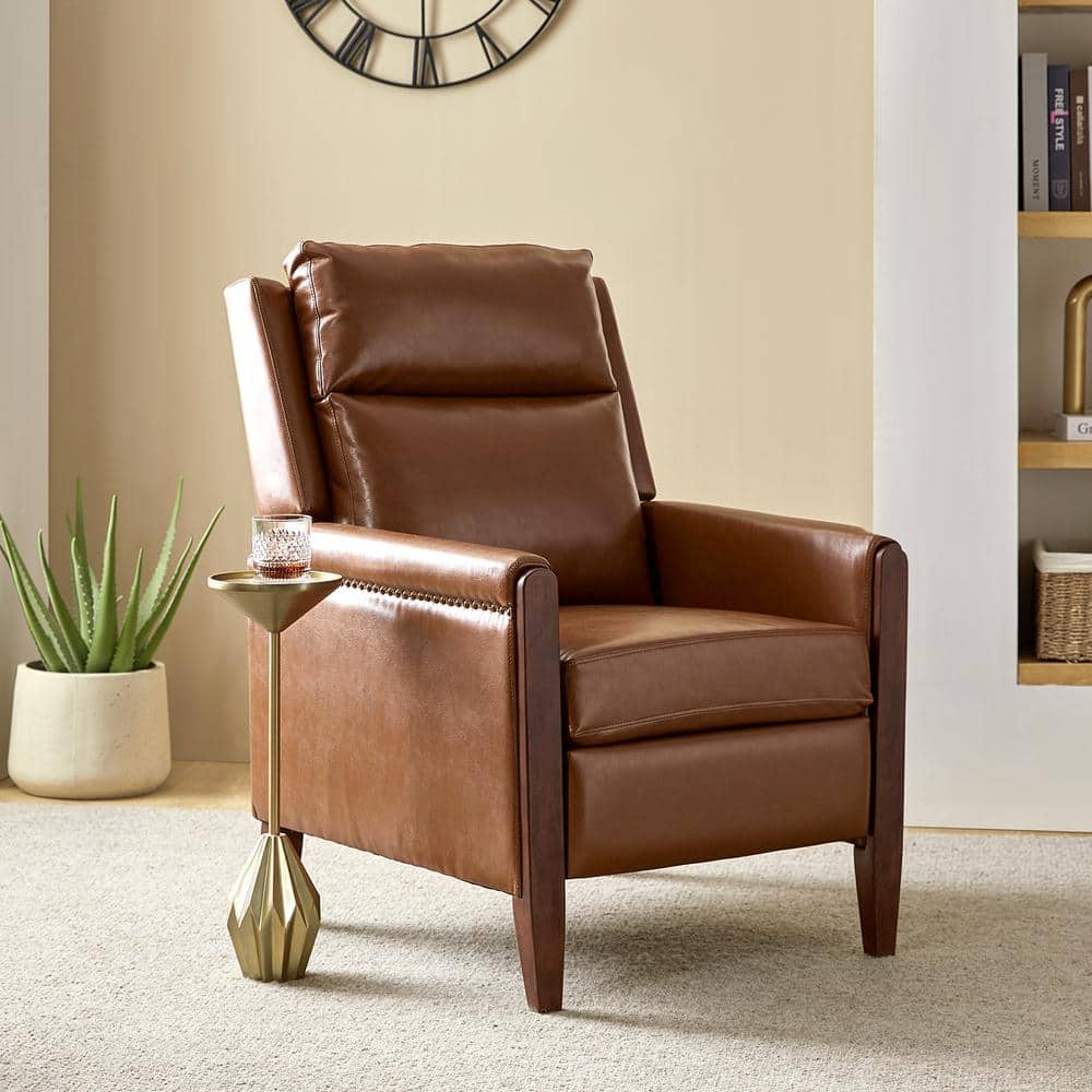 JAYDEN CREATION Manuel Camel Leather Push Back Manual Recliner with Solid Wood Legs ZRCJK0320