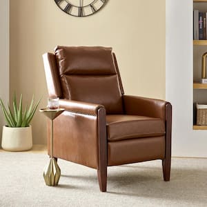 Manuel Camel Leather Push Back Manual Recliner with Solid Wood Legs