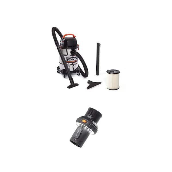 6 Gal 4.25 Peak HP Stainless Steel Wet Dry Vac with VT1736 LED Lighted Passthrough Accessory Cuff Combo