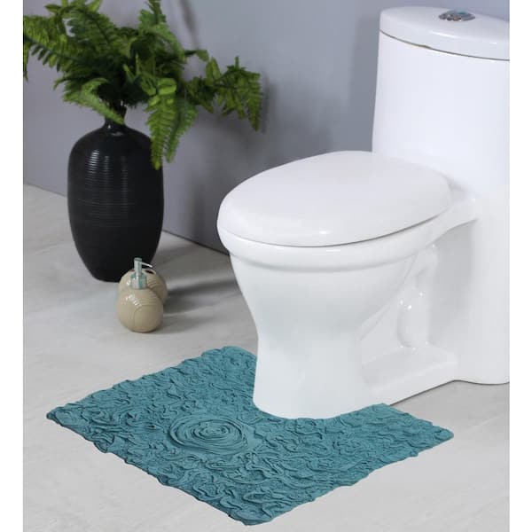 Home Weavers Inc Bell Flower Bathroom Rug, Cotton Soft, Water Absorbent Bath Rug, Non Slip Shower Rug Machine Washable 3 Piece Set with Runner - Turquoise