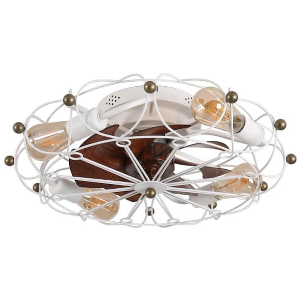 20 in. Indoor 4-Light White Caged Ceiling Fan with Light and Remote Control