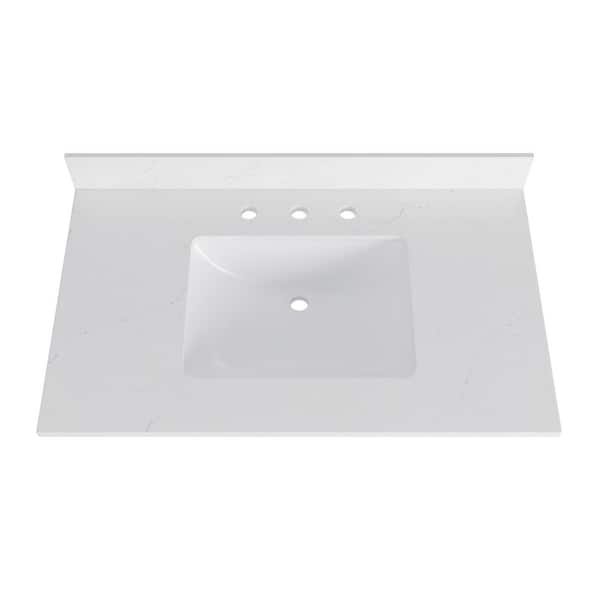 37 in. W. x 22 in. D Bianco Bella Quartz White Rectangular Single Sink Bathroom Vanity Top in White