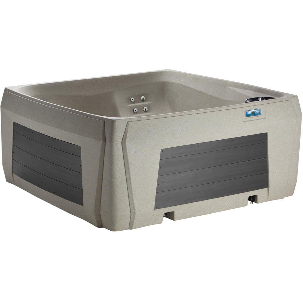 Fiji Hot Tub 5-Person, 60-SS Jet Lounger, 230V with Stainless Heater, Ozone, Waterfall and Upgraded Synthetic Wood Skirt