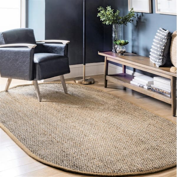 Elijah Seagrass with Border Beige 5 ft. x 8 ft. Oval Rug