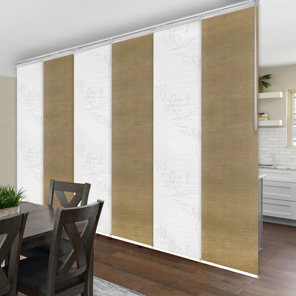 EMOH Desert Rose 70 in. - 130 in. W x 94 in. L Adjustable 6- Panel White Single Rail Panel Track with 23.5 in. Slates